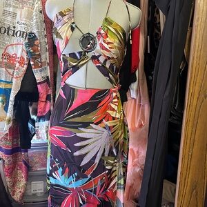 Zara Multicolor tropical  Leaf Print Halter Dress